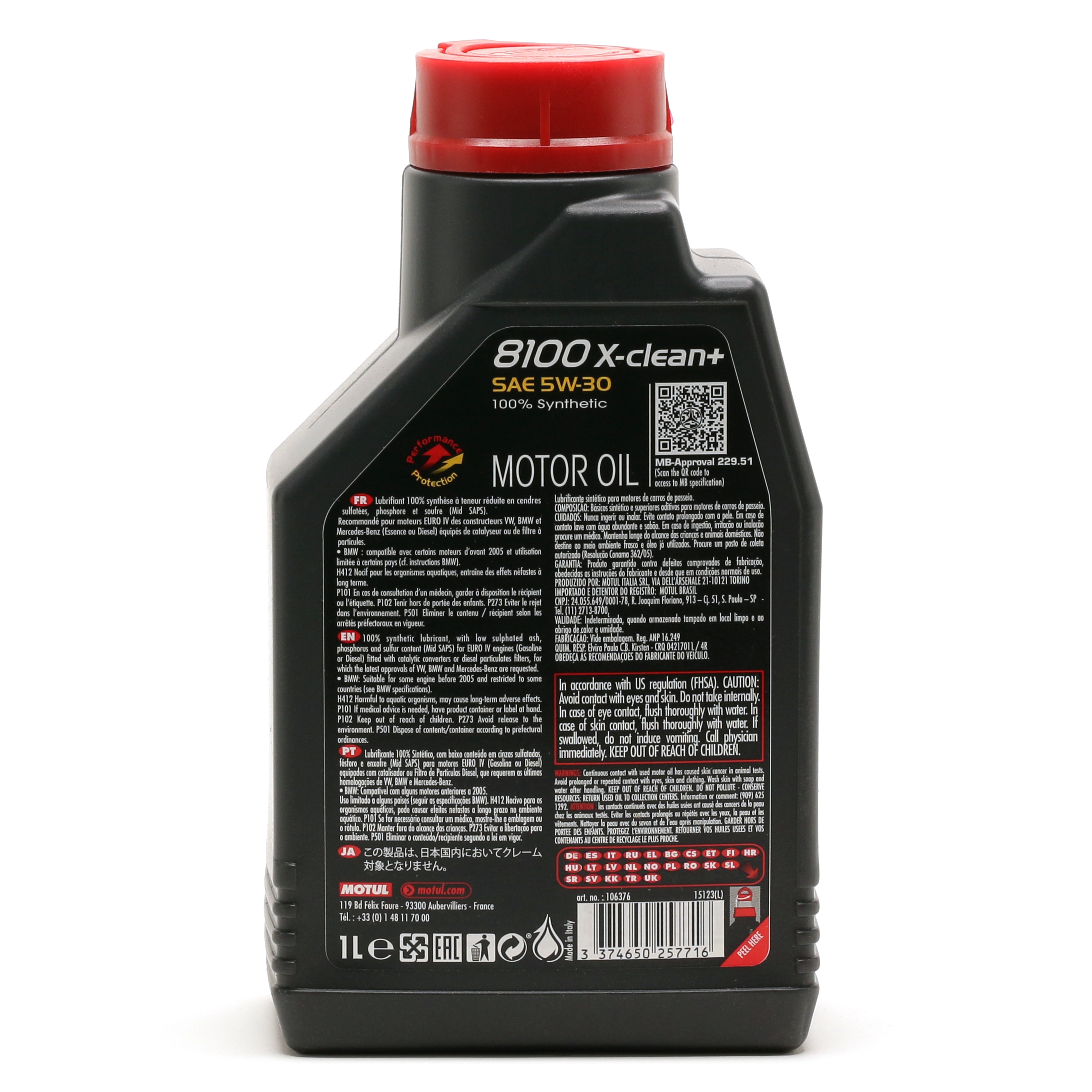 Motul 8100 X-clean + 5W-30 Motoröl 1l Flasche